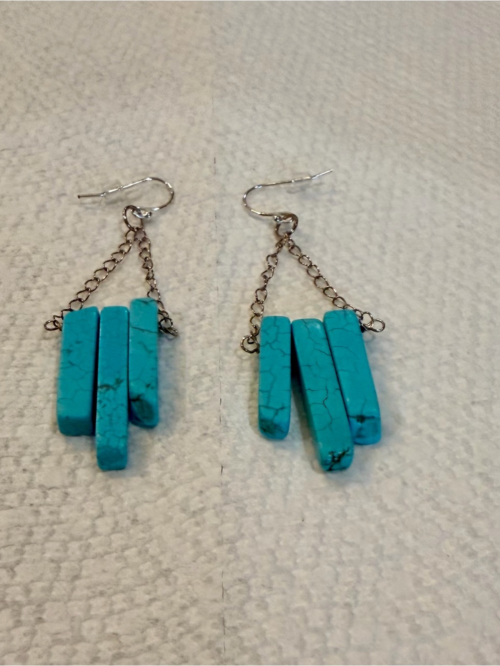 Turquoise Bar Dangle Earrings with sterling silver wire and chain